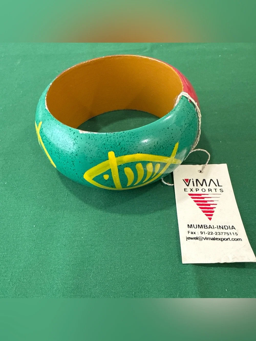 Vimal Exports Turquoise & Pink Hand-Painted Wooden Bangle 33D